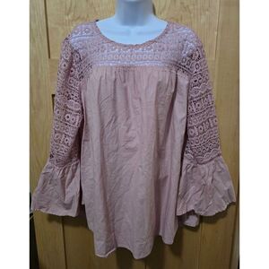Lane Bryant Womens Crochet Lace Top With Bell Sleeves Size 18/20 Blush Pink